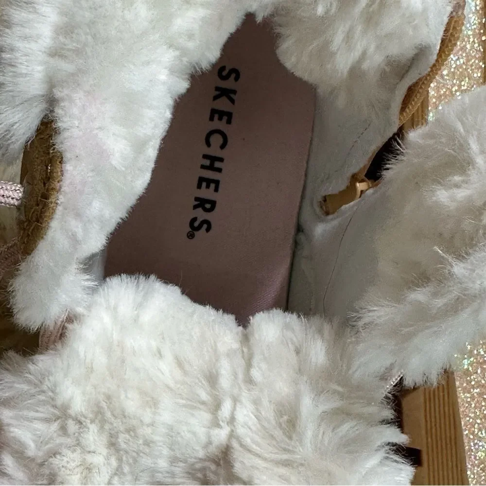 Skechers Tan Faux-Fur Lace-Up Ankle Boots with Glitter Sole